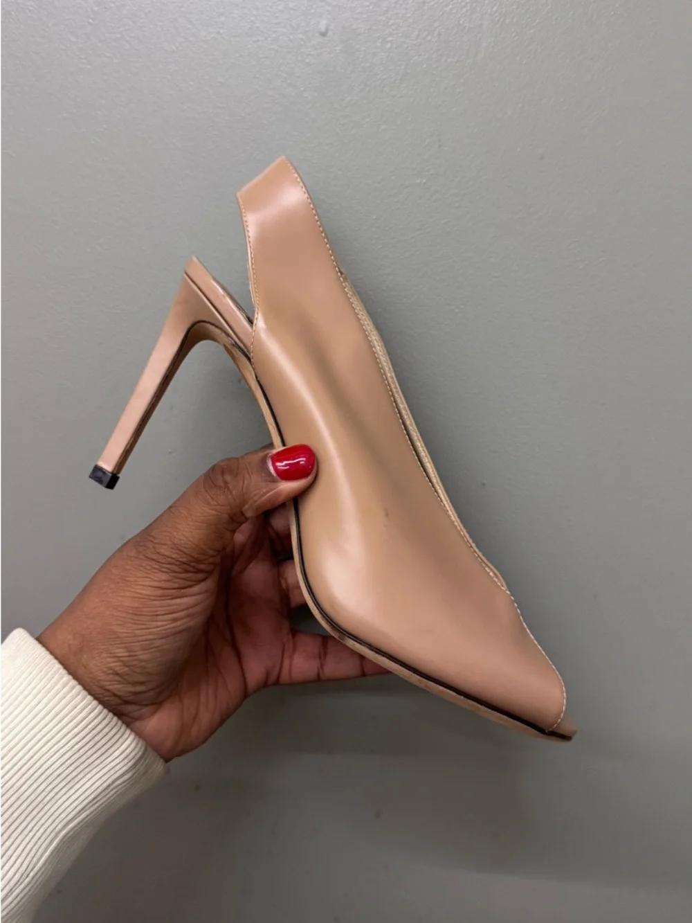 Jimmy Choo Nude Suede Shar Peep Toe Slingback Pumps Womens Size 37 EU Luxe